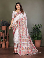 Joban Fashion White Thread Woven Pashmina Sarees