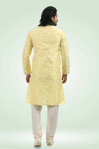 Raivat Ethnic Jacquard Banarasi Silk Pintux Work Kurta Pajama In Yellow Colour