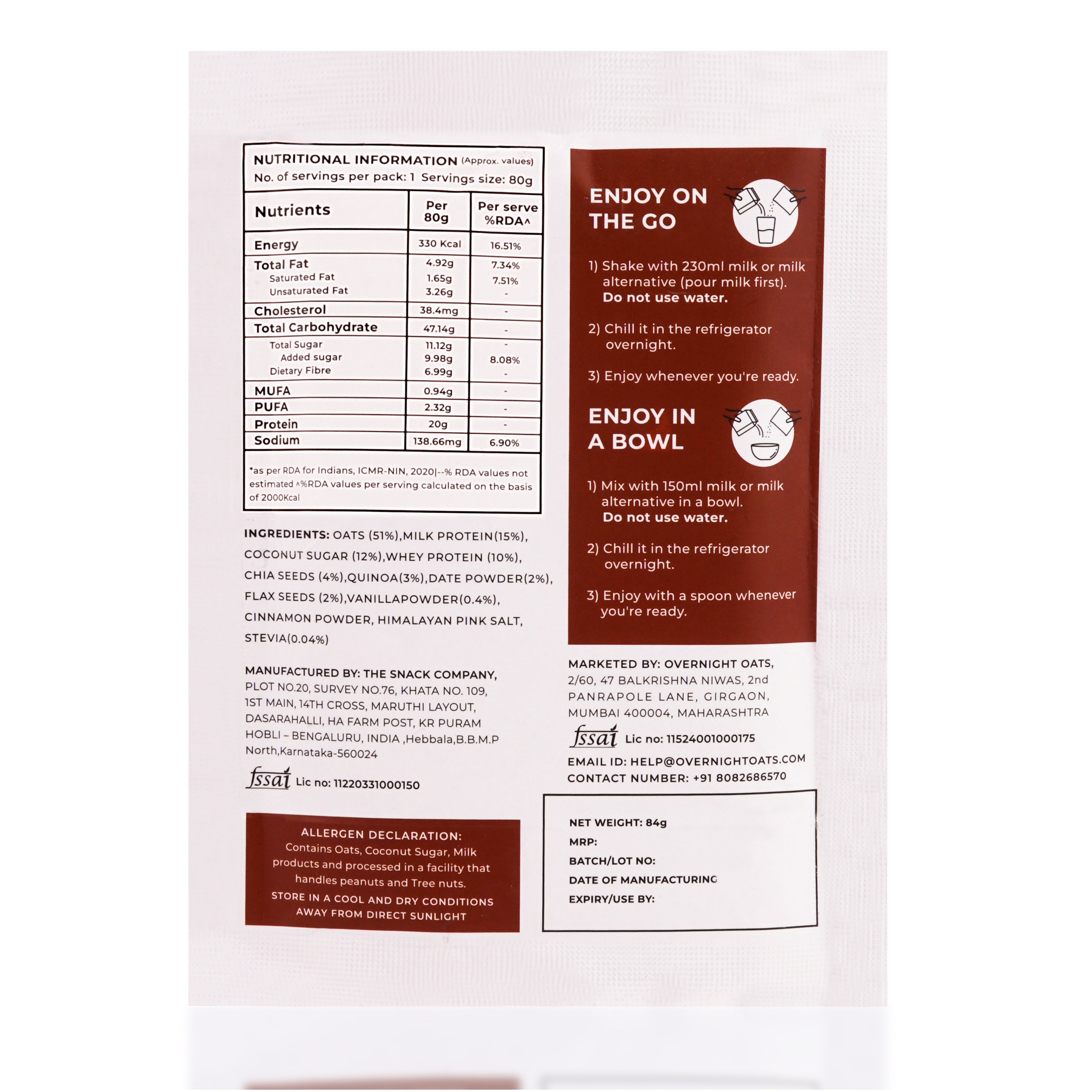 OverNightOats Chocolate Chip - Distacart