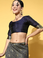 Saree Mall Navy Blue & Gold-Toned Ethnic Motifs Zari Silk Blend Banarasi Sarees - Distacart
