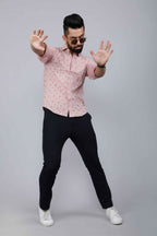 Miravan Men's Pink Pure Cotton Floral Print Slim Fit Casual Shirt