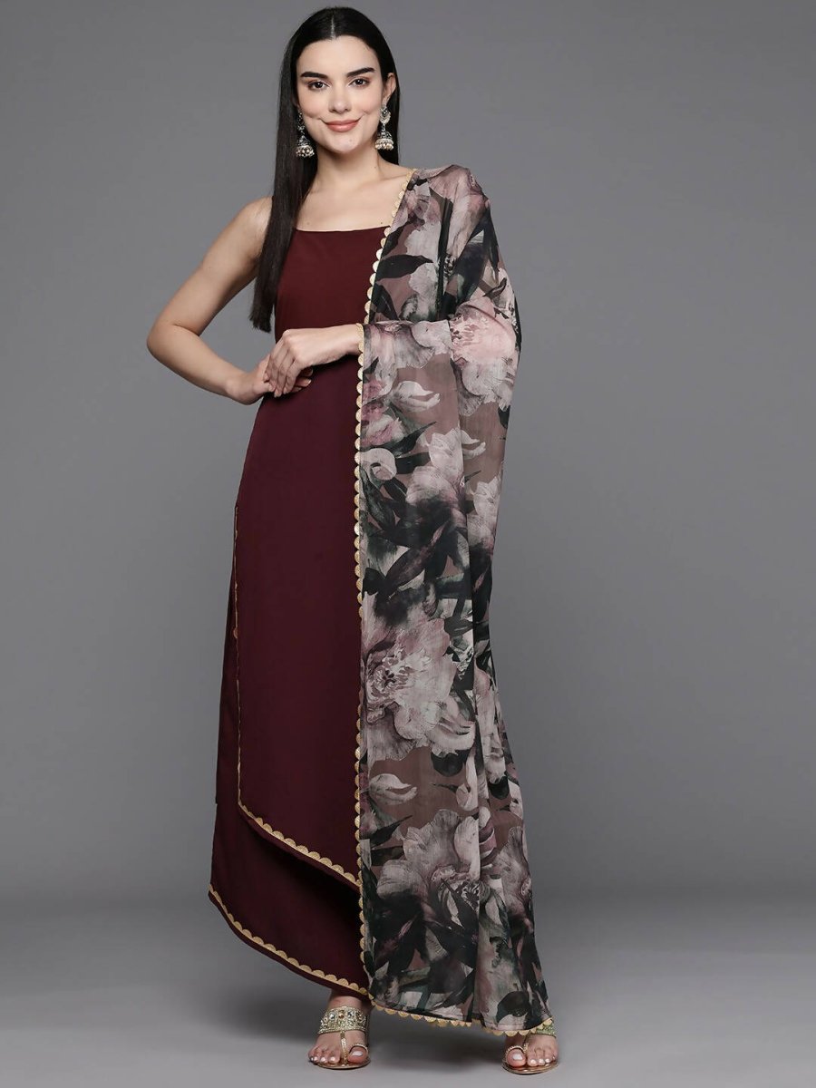 Ahalyaa Women Regular Kurta with Palazzos & With Dupatta - Brown Color