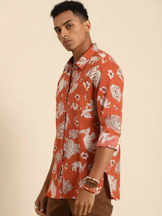 Orange Men Pure Cotton Relaxed Opaque Printed Casual Resort Shirt - Mahotsav
