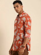 Orange Men Pure Cotton Relaxed Opaque Printed Casual Resort Shirt - Mahotsav