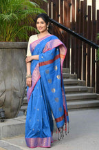 Beatitude Blue Cotton Banarasi Saree