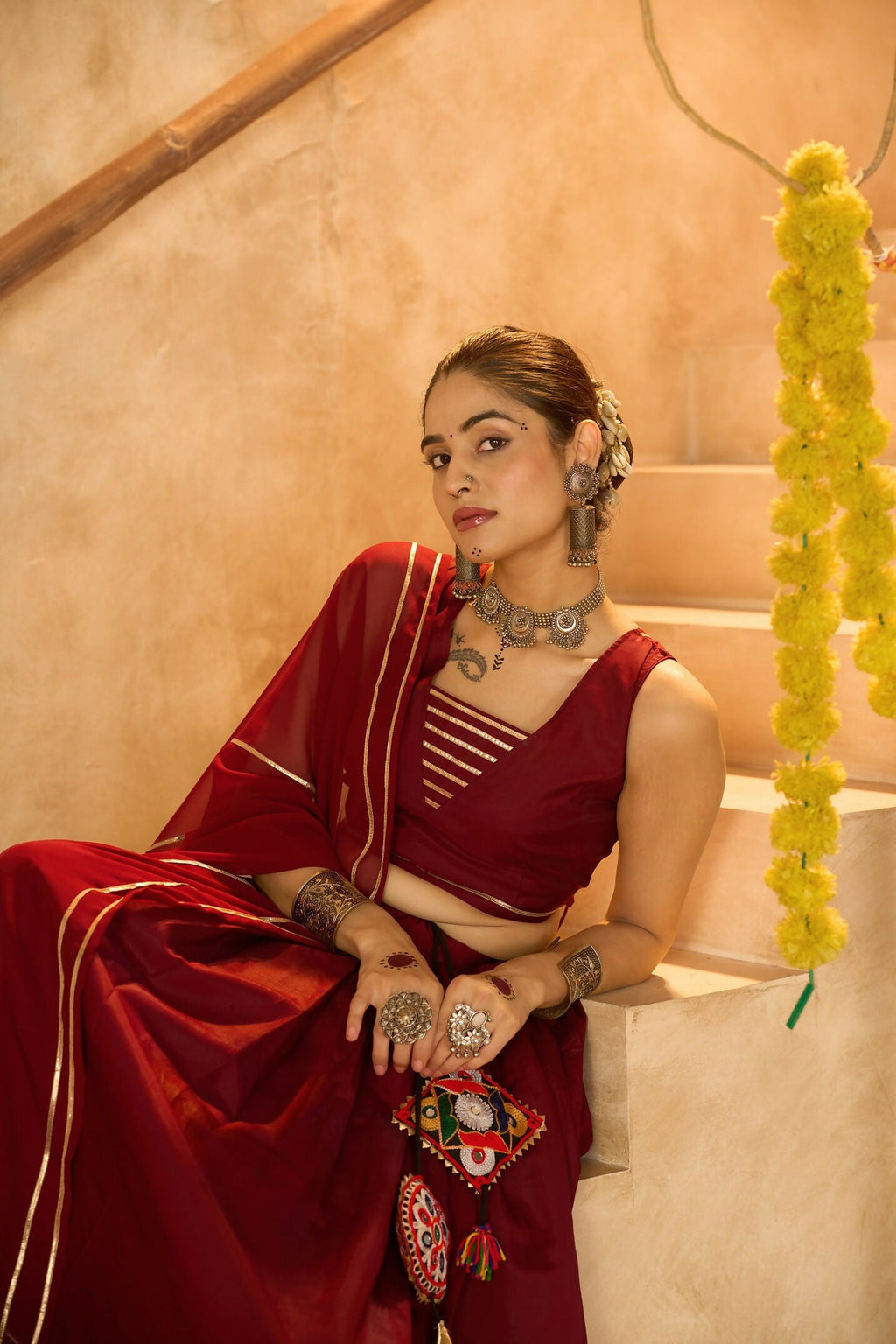 AI Fashion Maroon Silk Crepe Designer Navratri Wear Lehenga Choli Collection