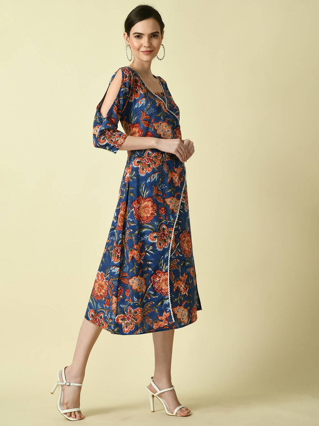 Myshka Women's Blue Floral Printed A-Line Dress - Distacart