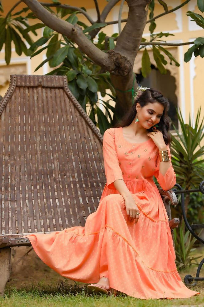 Yufta Peach Cotton Dobby Dress