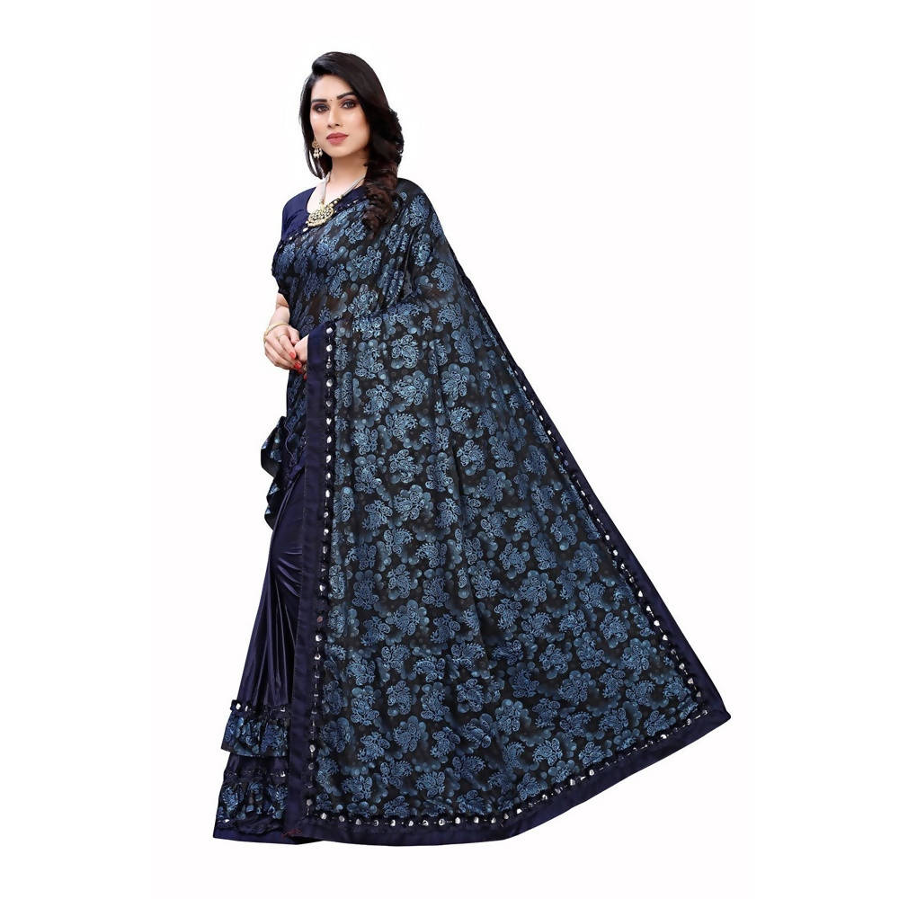 Vamika Blue Lycra Designer Saree (Niya Blue) - Distacart