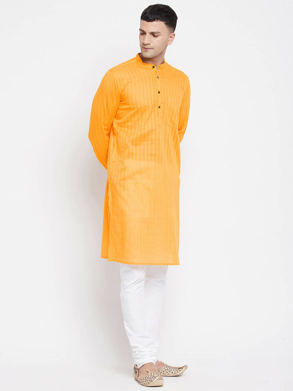 Even Apparels Men's Pure Cotton Kurta With Band Collar in Yellow Color - Distacart