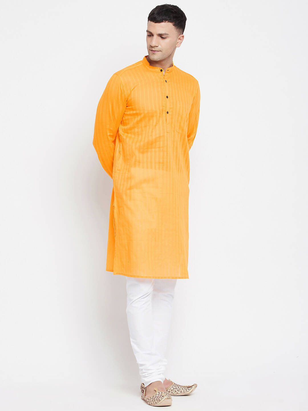 Even Apparels Men's Pure Cotton Kurta With Band Collar in Yellow Color - Distacart