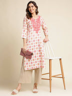 Red Poly Rayon Aztec Printed Straight Fit Kurta - Prasuti