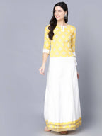 Myshka Yellow White Printed Ready to Wear Lehenga - Distacart