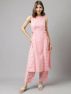 FIORRA Women's Baby Pink Cotton A-Line Kurta Set