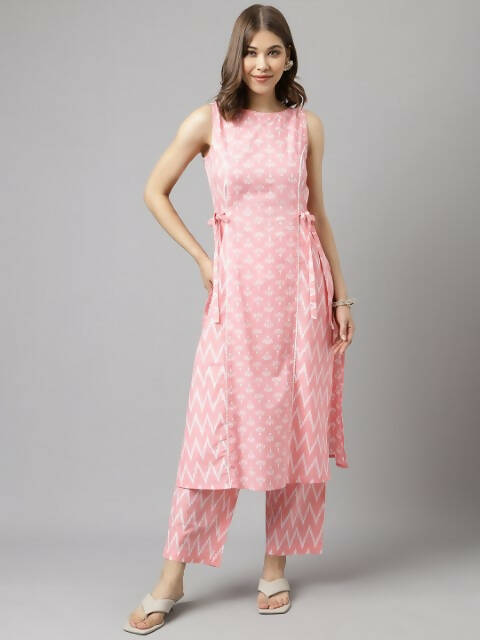 FIORRA Women's Baby Pink Cotton A-Line Kurta Set
