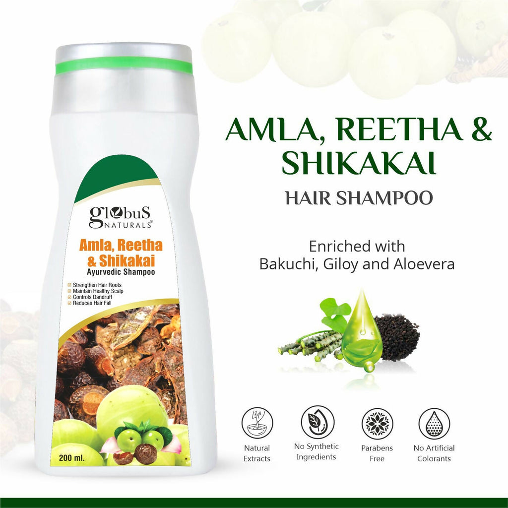 Globus Naturals Amla Reetha Shikakai Shampoo - Distacart