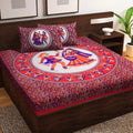 Vamika Printed Cotton Daandiya Red Bedsheet With Pillow Covers (PM Daandiya Red)
