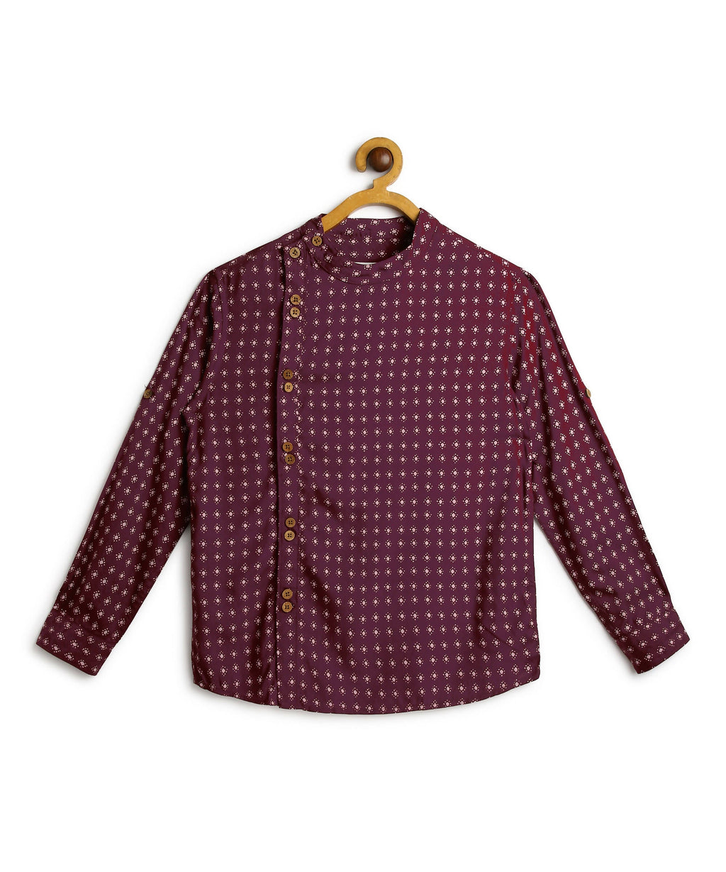 Manet Boys Full Sleeves Dot Printed Ethnic Shirt - Maroon