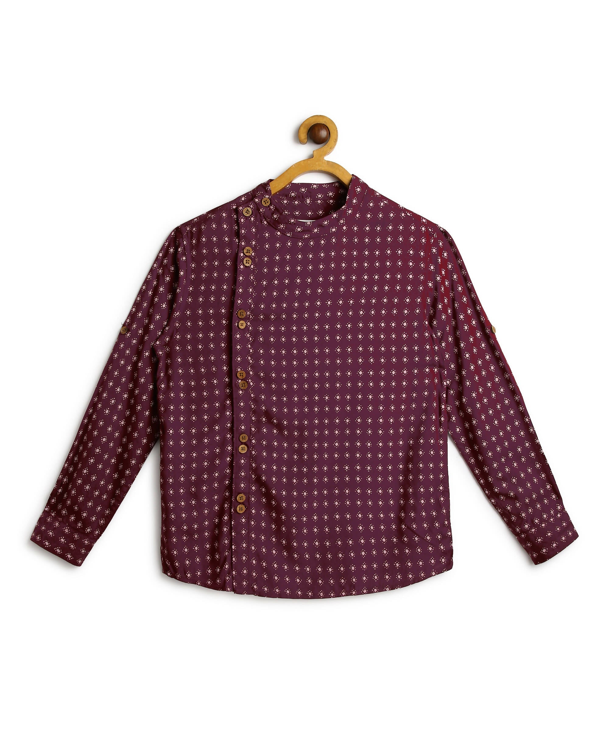 Manet Boys Full Sleeves Dot Printed Ethnic Shirt - Maroon
