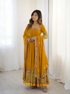 Joban Fashion Mustard Georgette Sequence Embroidery Work Readymade Kurta Set - Distacart