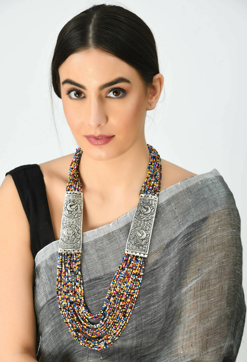 Mominos Fashion Johar Kamal Oxidised Multi Beads Long Statement Necklace For Women - Distacart