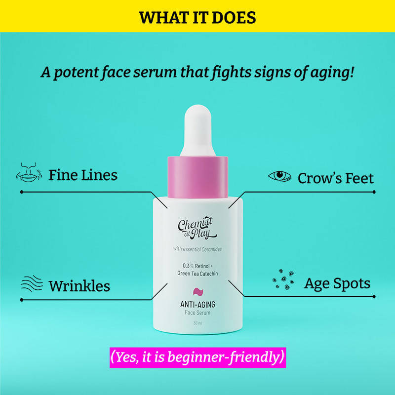 Chemist At Play Anti-Aging Face Serum For Dry, Mature Oily Skin, Reduces Wrinkles, Fine Lines, Age Spots