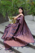 DEIANA'S Beautiful Designer Golden zari Soft Lichi Silk Saree - Purple