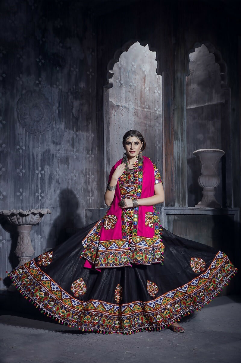 AI Fashion Black Art Silk Designer Navratri Lehenga Choli Collection