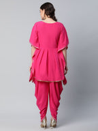Ahalyaa Women Pink Crepe Glitter Printed Kurta with Dhoti Pants - Distacart