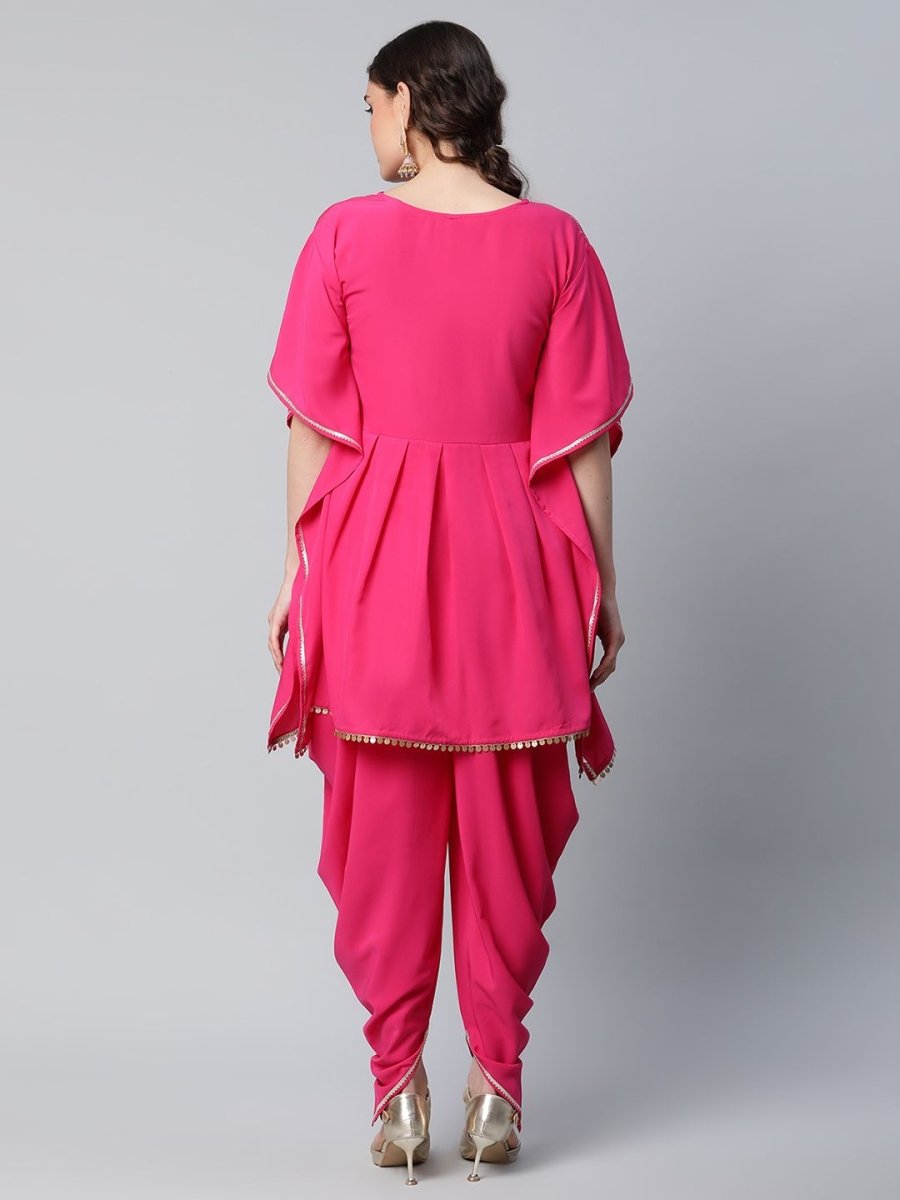 Ahalyaa Women Pink Crepe Glitter Printed Kurta with Dhoti Pants - Distacart