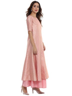 Ahalyaa Women's Pink Poly Silk Gold Foil Print Kurta