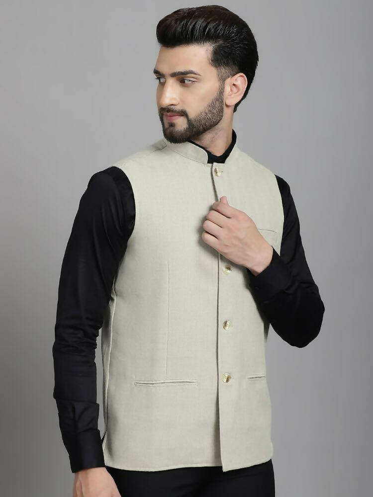 Even Apparels Self-Design Waistcoat With Welt Pockets - Beige