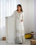 Joban Fashion White Kurta Set Silk Sequins , Zari, Coding & Thread Embroidered work - Distacart
