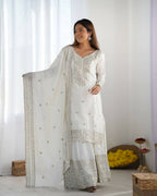 Joban Fashion White Kurta Set Silk Sequins , Zari, Coding & Thread Embroidered work - Distacart
