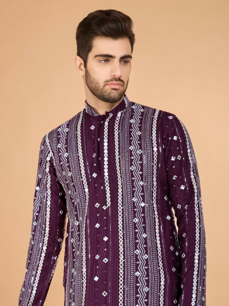 Vastranavya Purple Exclusive Festival Wear Pure Viscose Rayon Sequence & Foil Mirror Heavy Embroidered Work Kurta