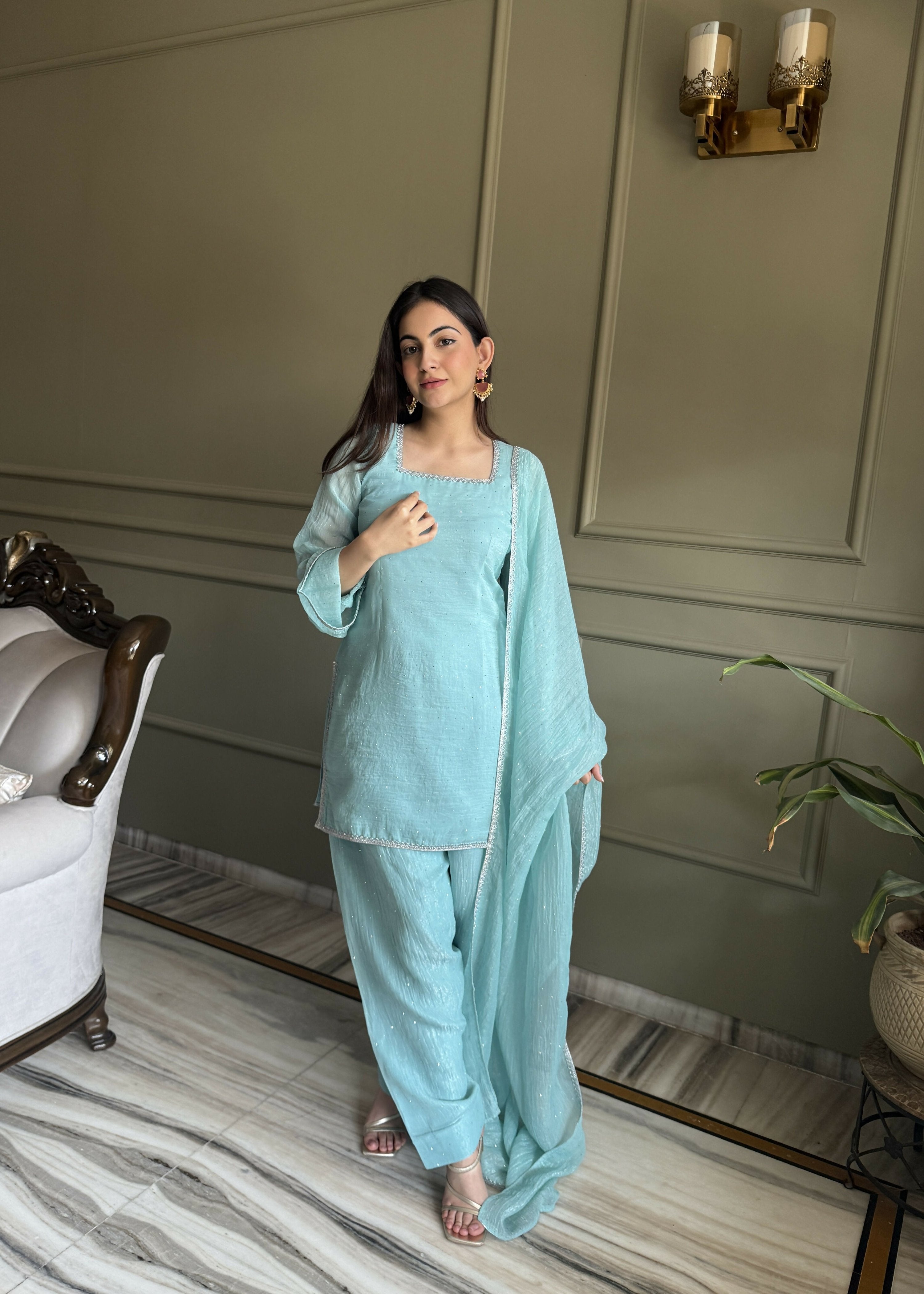 Lehenga Mart Designer Salwar Suit With Kurta, Dhoti Dupatta For Women-Skyblue - Distacart