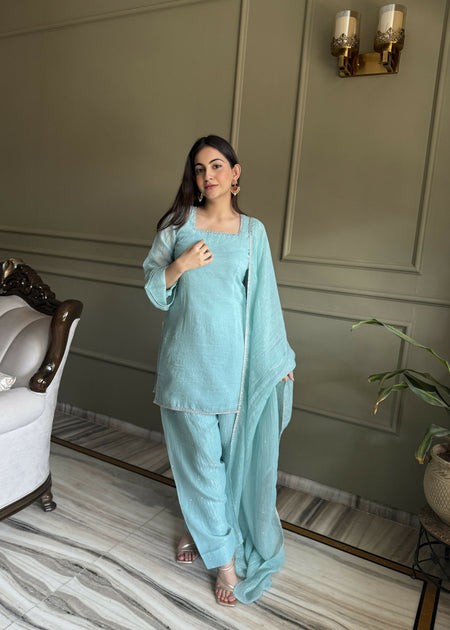 Lehenga Mart Designer Salwar Suit With Kurta, Dhoti Dupatta For Women-Skyblue