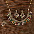 Joban Fashion Women Golden White Multi Polki Necklace Set With Earrings