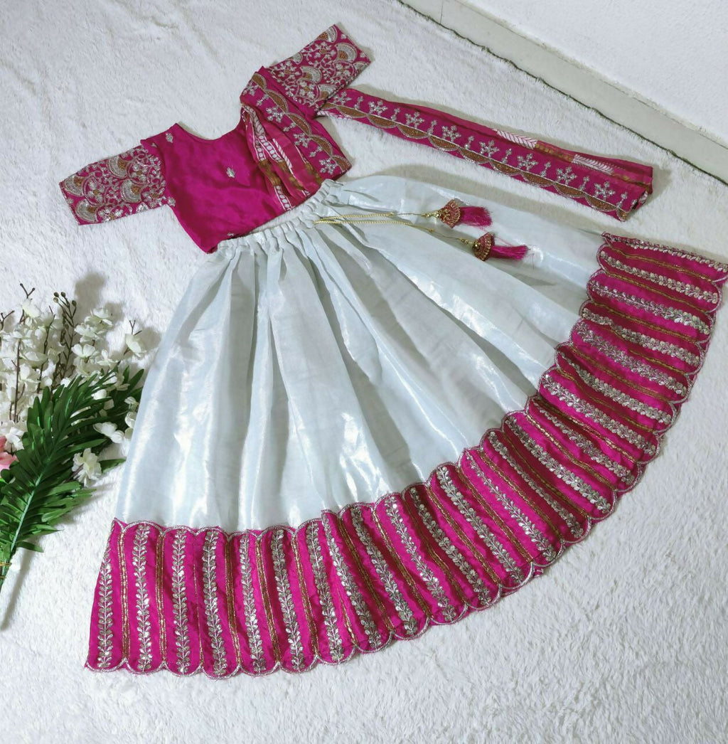 Jyoti Fashion Classy Wine Heavy Chenille Sequins Embroidered Kids Lehenga Choli Set