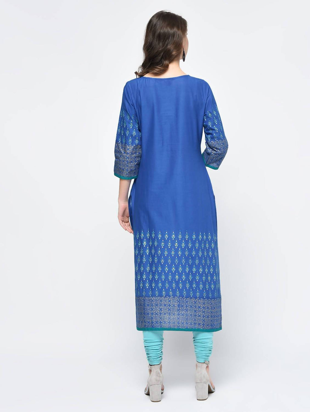 Cheera Hand Block Print Royal Blue Color Straight Kurta - Distacart