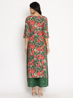 Ahalyaa Women's Green Rayon Printed Kurta Palazzo Set