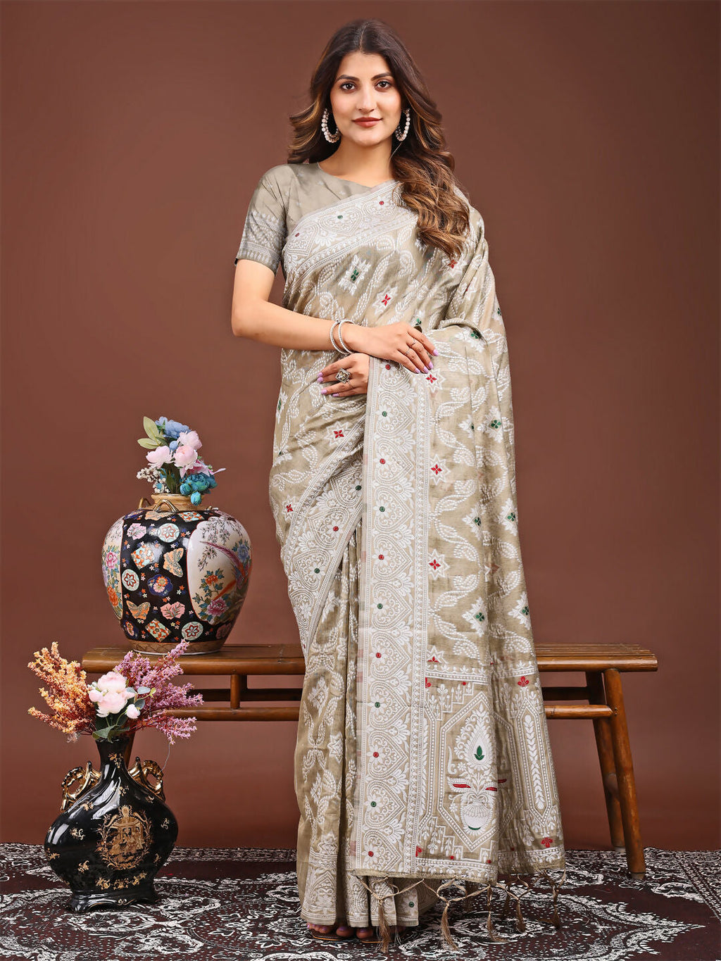 Shree Shyam Fashion Pankhuri Brown Linen Cotton Saree