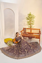 Aastha Fashion Dark Onion Butterfly Net Zari Work And Cotton Thread Work And Sequence Work Embroidery Wedding Wear Lehenga Choli