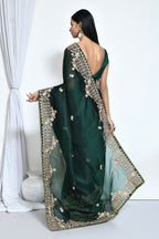 Green Organza Silk Embroidered With Stone Work Festive Saree - Nimaya Denzy