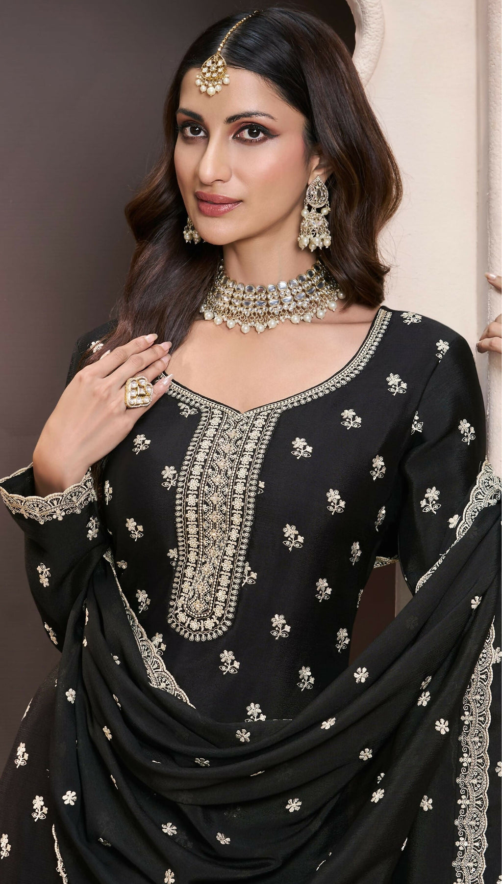 Anaita Black Chinon Embroidered Thread Work Stitched Salwar Suit - Distacart