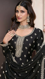 Anaita Black Chinon Embroidered Thread Work Stitched Salwar Suit - Distacart
