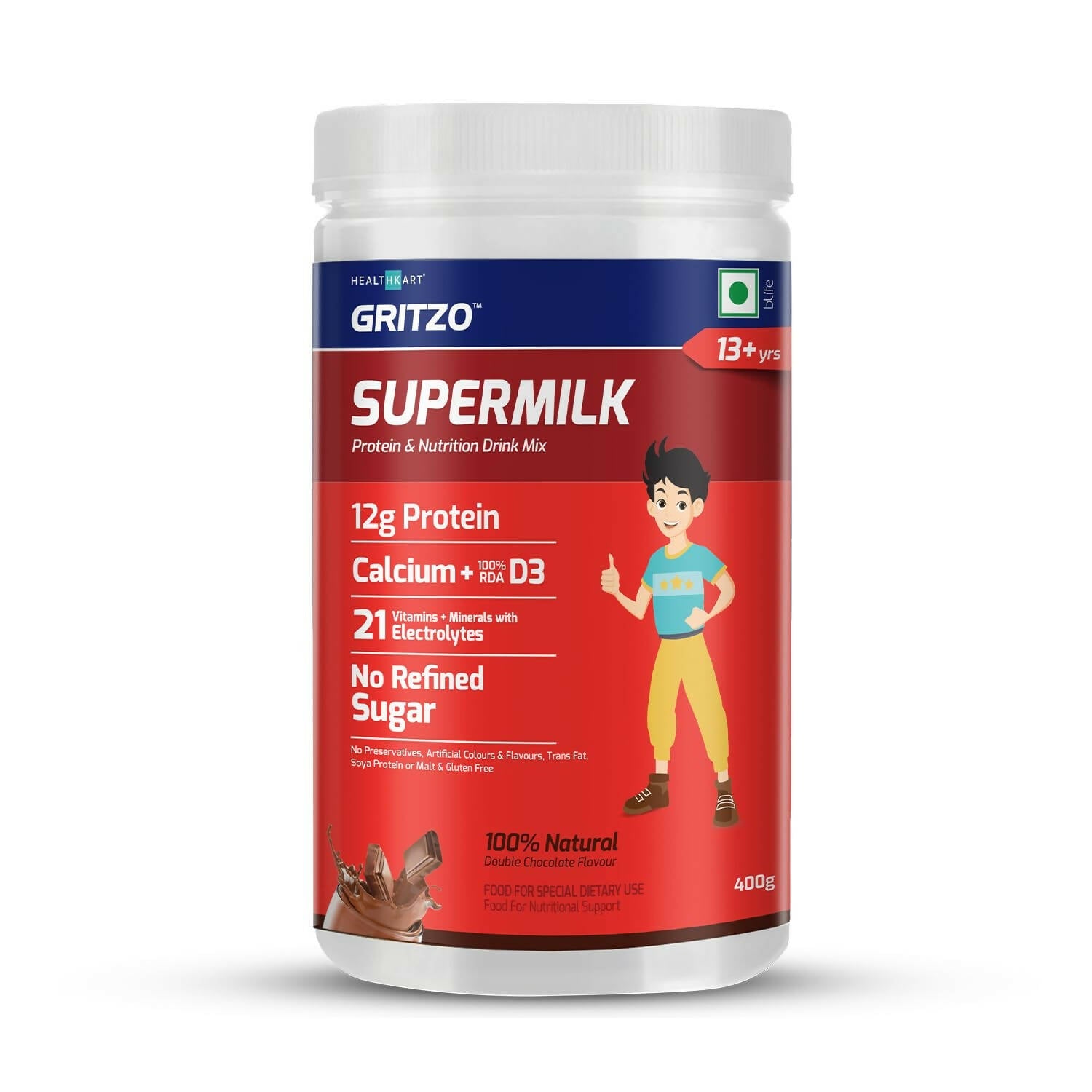 Gritzo Supermilk Overall Growth Powder 13+Y (Teen Athletes), Health Drink For Boys