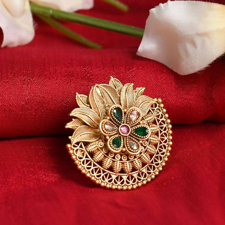 Mominos Fashion Joharkamal Gold-Polished Stone Studded Adjustable Finger Ring - Design 17