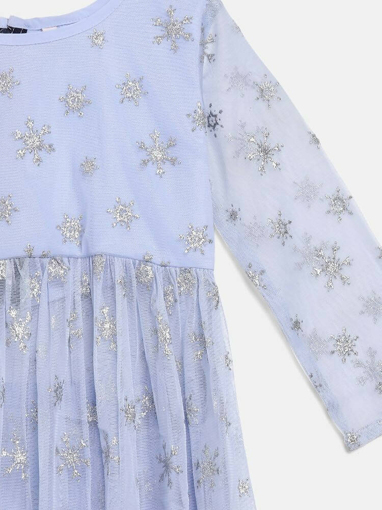 Ahalyaa Blue Net Kids Kurta Palazzo Sets For Girls