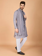 Vastranavya Grey Exclusive Festival Wear Viscose Silk Thread with Sequence Embroidered Work Kurta with Dupatta